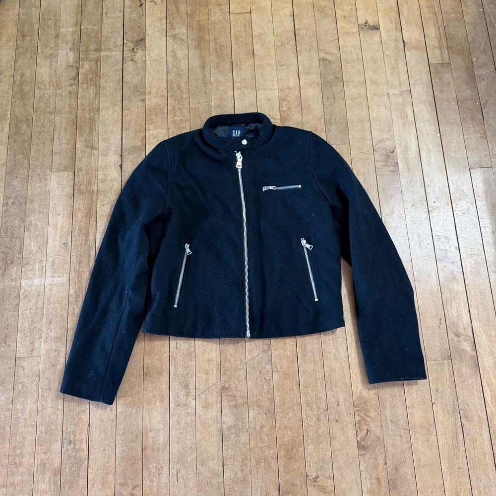 Gap Wool Blend Full Zip Biker Moto Bomber Jacket size Medium Edgy Womens